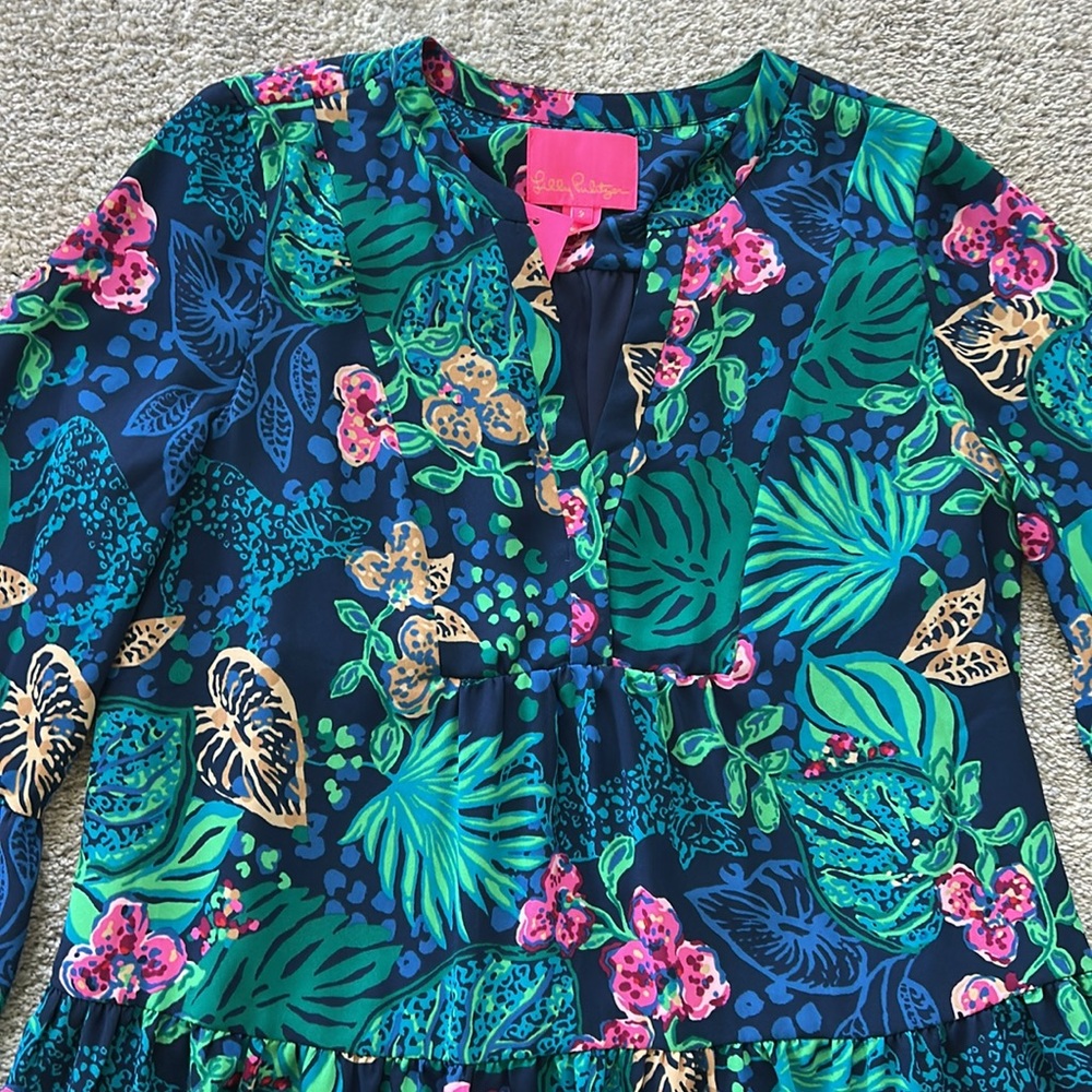 Lilly Pulitzer Gabriel 3/4 Sleeve Tunic Low Tide Navy Life Of The Party - Picture 3 of 8